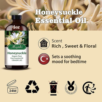 Honeysuckle Fragrance Oil-Honeysuckle Essential Oil 4.33oz (130ml)-100% Pure Natural Scent for Diffusers, Candles, Soap Making & Aromatherapy-Relaxing Home & Gift Essential Oil for Bath, Massage