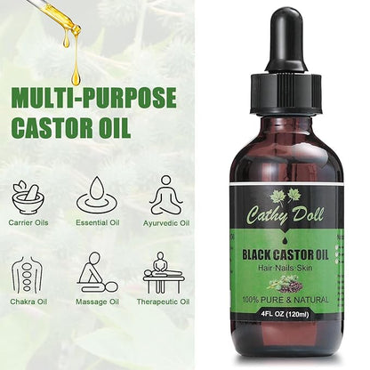 Jamaican Black Castor Oil Organic Cold Pressed Castor Oil For Hair 100% Pure Natural Castor Oil For Eyelashes Eyebrows (4 oz)