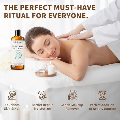 MAYJAM 100% Natural & Pure Vegetable Glycerine, 16 fl. oz. Vegetable Glycerin Liquid Body Oil for Skin, Face, Hair Care, Massage Oil for Moisturizing and Hair Benefits, Carrier Oil for Essential Oils