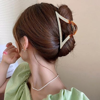 SINIDE Rhinestone Hair Clips, Triangle Crystal Claw Clips Nonslip Acrylic Metal Jaw Clip for Thick Long Hair, Fashion Elegant Clamps Accessories for Women Strong Hold Barrette for Styling (2 Pack)