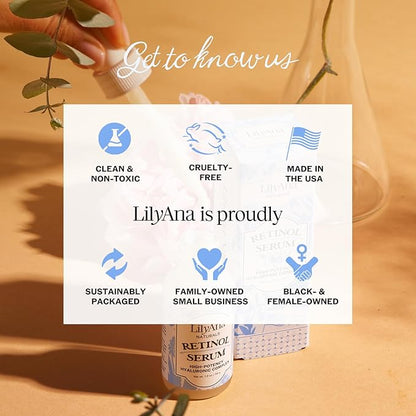 LilyAna Naturals Retinol Serum - Made in USA, Anti Aging Face Serum with Hyaluronic Acid and Vitamin E, Reduces Age Spots and Sun Damage, Promotes Collagen and Elastin (Retinol, 1oz)