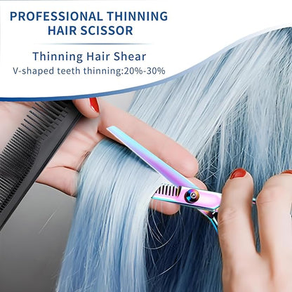 Hair Cutting Scissors Kit 11PCS, Professional Haircut Scissors with Japanese Stainless Steel Shears, Thinning Shears, Haircut Accessories in Leather Case for Salon/Home (Rainbow)