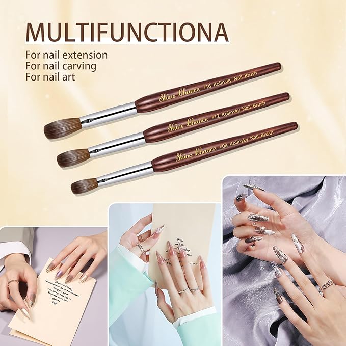Acrylic Art Brush Size 08, 100% Pure Kolinsky Hair Oval Brush for Acrylic Application, Professional Nail Extension Manicure Tool, Striping Drawing Pen for DIY Home Salon
