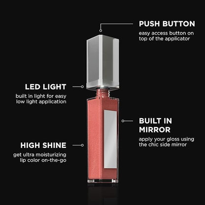 Pure Illumination Light-Up Lip Gloss with LED-Lit Applicator Brush + Side Mirror, Non-Sticky, Moisturizing Hydrating Lip Glosses with Lanolin, Jojoba Oil, & Vitamin E, Girl Crush