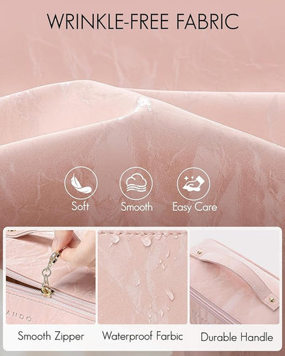 Vlando Makeup Bag,Large Capacity Toiletry Bag for Women Waterproof Portable Make up Pouch PU Leather Open Flat Cosmetic Bag(Sand Pink)