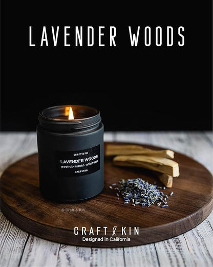 Craft & Kin Lavender Home Fragrance Bundle | Lavender and Wood Scented Candles + Lavender Room Spray | Men's Soy Candles & Room Freshener