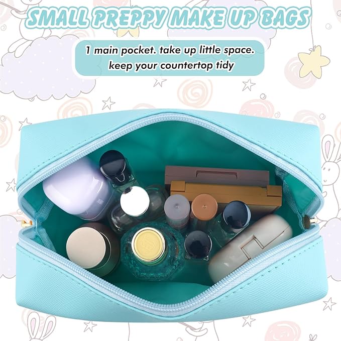 Gifts for Girls Initial Makeup Bag Personalized Cosmetic Bag with Zipper Cute Travel Toiletry Bag Waterproof PU Preppy Makeup Pouch Birthday Gift for Teen Girls Women(Blue M)