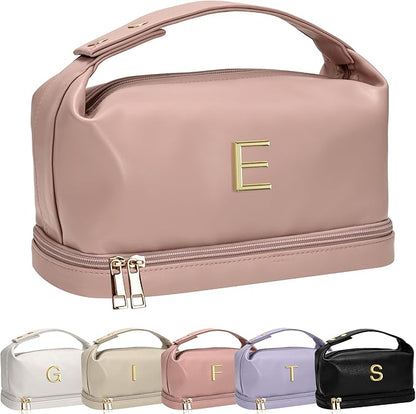 Birthday Gifts for Her-Personalized Teen Girl Gifts, Personalized Makeup Bag with Handle, Cosmetic Bag with Makeup Brush Organizer, PU Leather Travel Toiletry Bag, Gifts for Friends Female