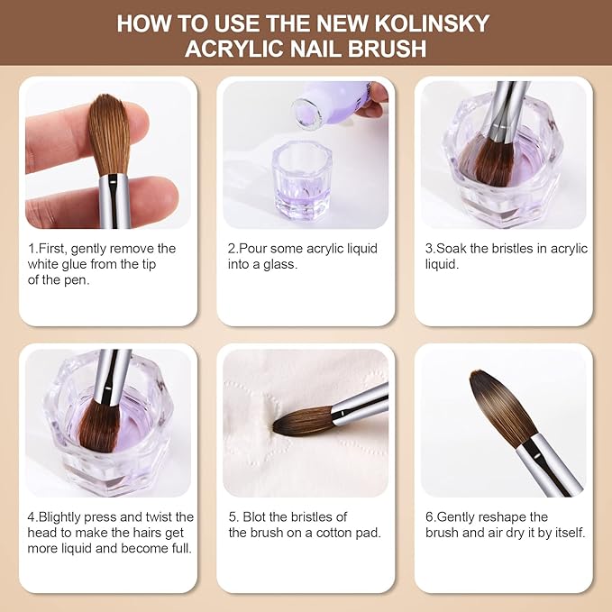 Acrylic Nail Brush Size 14, 100% Real Kolinsky Art Nail Brush for Acrylic Powder Application, Handmade Women Manicure Nail Extension Tool for Professional DIY Home Salon and Beginners