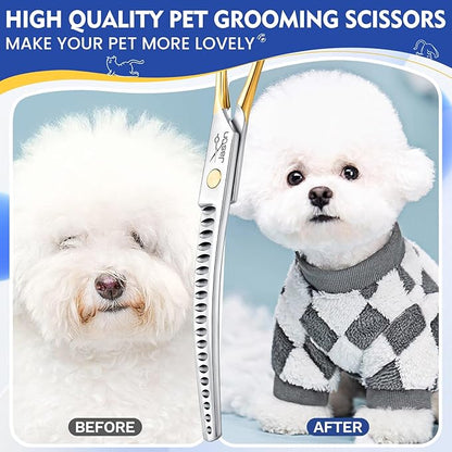 JASON 7.5 Inch Curved Chunker Scissors for Dog Grooming 19 Teeth Professional Downward Chunker Shears with Symmetric Handle Sharp Comfortable Christmas Gift