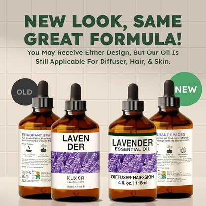 KUKKA Lavender Essential Oils - 4 Fl Oz - for Hair, Skin, Diffuser, Aromatherapy & DIY Soap Making Scent
