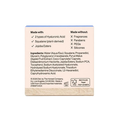 Honest Beauty Mini Hydrogel Cream with Hyaluronic Acid | Lightweight, Moisturizing Water Cream | Gentle for Sensitive Skin, Fragrance Free, Vegan | Travel Size, .57 fl oz