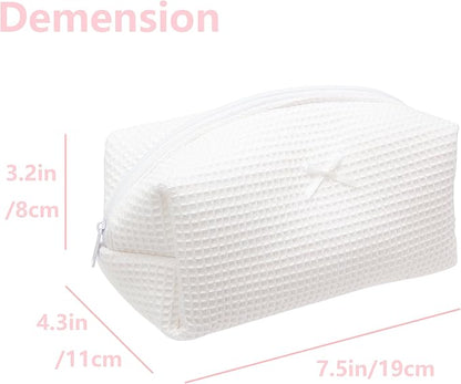 PAZIMIIK 6PCS Cozy Makeup Bag SET Travel Cosmetic Bag for Women Soft Toiletry Bag Aesthetic Makeup Organizer Portable Large Zipper Pouch for Skincare Beauty Accessories Brushes Waffle Check White