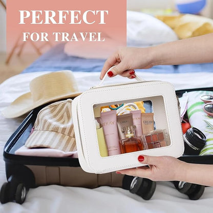 Pinkmik Clear Makeup Bag for Women Waterproof Travel Cosmetics and Toiletries Case Portable Makeup Oaganizer Bag Clear Car Bag with Zipper (White, M+L)