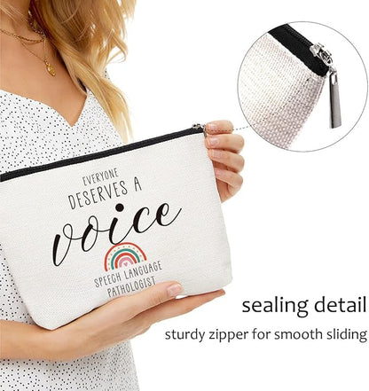 Blue Leaves Speech Therapy Gifts Speech Therapist Gift for Women, Therapist Makeup Bag, Speech Language Pathologist Cosmetic Bag - Everyone Deserves a Voice Speech Language Pathologist