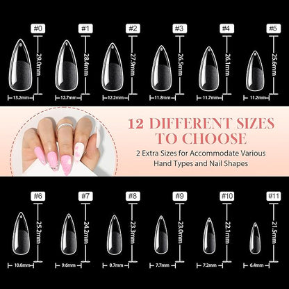 UNA GELLA Stiletto Gel Nail Tips: Full Cover 312Pcs No C Curve Halloween Stiletto Nail Tips Pre-buff Press On Nails Half Matte Almond Gel Tips for Nail Extension DIY Salon 12 Sizes