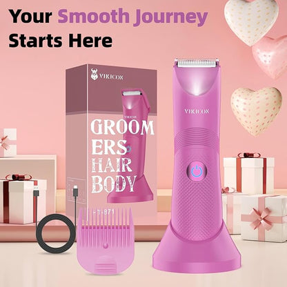 VIKICON Pubic Hair Trimmer Women: Flawless Bikini Trimmer for Women - Waterproof Electric Razor Shaver w/Light for Body Leg Hair Grooming, No Nick Lady's Intimate Shaver - Gifts for Her