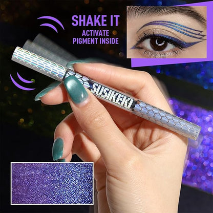 Chameleon Liquid Eyeliner, Blue Purple Metallic Color Shifting Shimmery Eye Liner, Duo-color Waterproof Long Lasting Glitter Eye Makeup Pen Eyeliners (Twilight Iris)