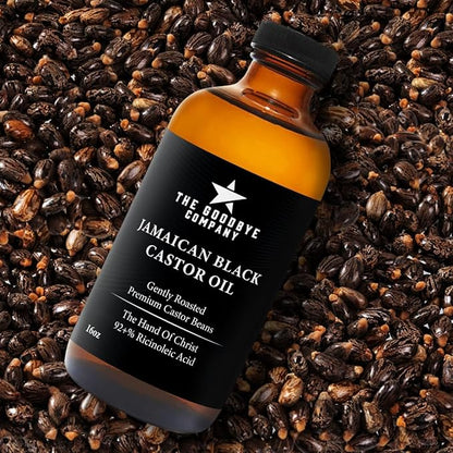 The Goodbye Company Black Castor Oil for Hair Growth – Organic, Cold-Pressed & Unrefined 100% Pure & Hexane-Free - Glass Bottle (450mL) Nourishing Oil for Eyebrow, Eyelash & Stronger Hair (16.9 oz)