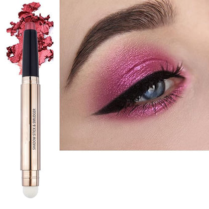 2 in 1 Eyeshadow Pen and Sponge Makeup Brush, Glitter Primer Palette Smooth Cream Shimmer Eye Shadow Pencil Long Lasting Waterproof, Hypoallergenic Highlighter Multi-Dimensional eyes Look