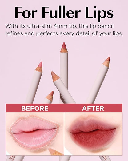 THESAEM Cover Perfection Lip Pencil - Slim, Easy-Blend & Overlip Makeup, Creamy Matte Lip Liner, Long-Lasting with Built-In Sharpener (01 Near)