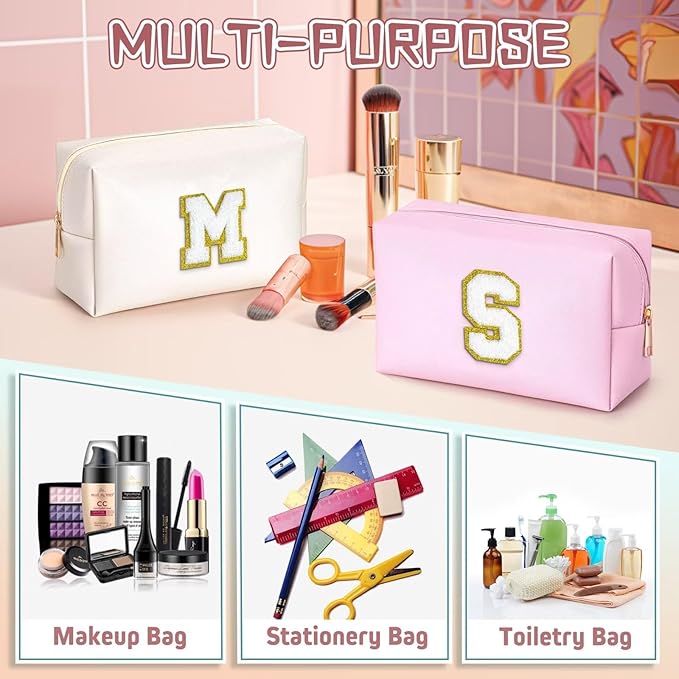 TOPEAST Initial Makeup Bags for Women, Cute Makeup Pouch, Waterproof Travel Toiletry Bag, Personalized Gifts for Girlfriend Wife on Valentine's Day Anniversary, Preppy Stuff Gift for Girl (Letter W)