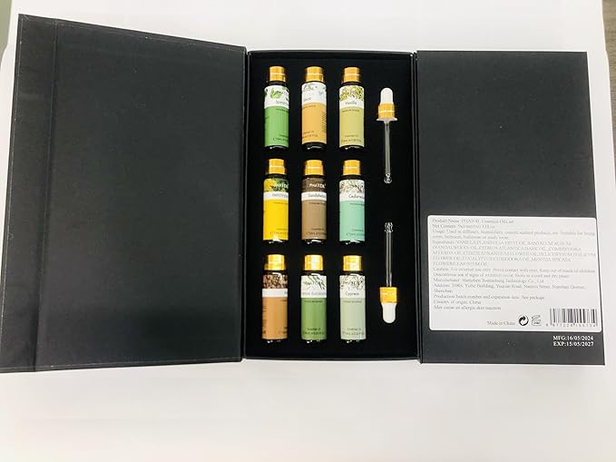 PHATOIL Premium Essential Oil Set - 9x10ML Pure Essential Oils for Massage, Aromatherapy, Diffusers, DIY - 0.33FL.OZ/Bottle