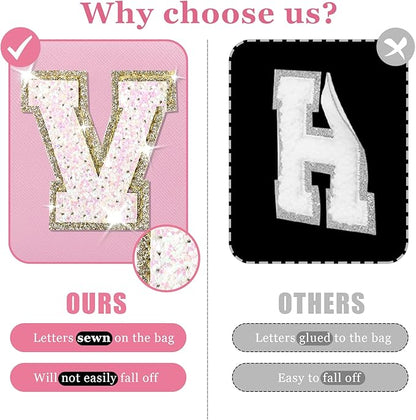 Personalized Initial Letter Patch Makeup Bag, Preppy Glitter Letter Makeup Organizer, Cute Monogrammed Pouch Cosmetic Bag PU Leather Waterproof Travel Toiletry Bag, Gift for Women Teen Girls