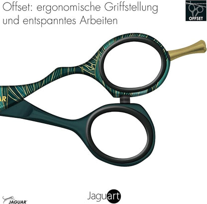 Jaguar Exotic Island Jungle Green Hairdressing Scissors, Right Handed Offset Handle, 5.5 Inch