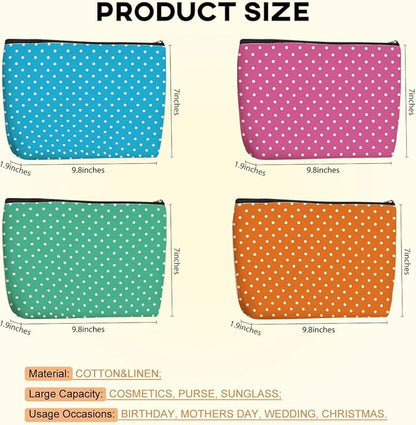 4pcs Colorful Polka Dot Makeup Bag, Fashion Polka Dots Cosmetic Bag, Christmas Wedding Anniversary Birthday Friendship Gifts for Women Girls Best Friends Bridesmaid Bestie Boss Travel Toiletry Bag