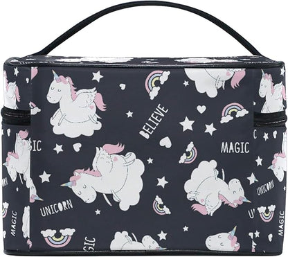 Makeup Bag, Cute Unicorn Rainbow Travel Makeup Organizer Bag Cosmetic Cases Toiletry Bags for Girl Women Ladies