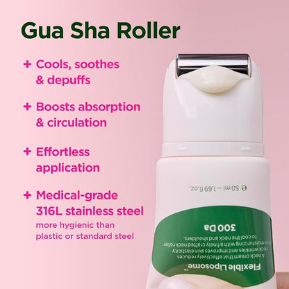 CKD Retino Collagen Gua Sha Neck Cream - Firming Cream for Neck and Jawline Tightening, Lifting, and Wrinkle Reduction with Stainless Steel Roller. Korean Skin Care,1.69 fl oz.