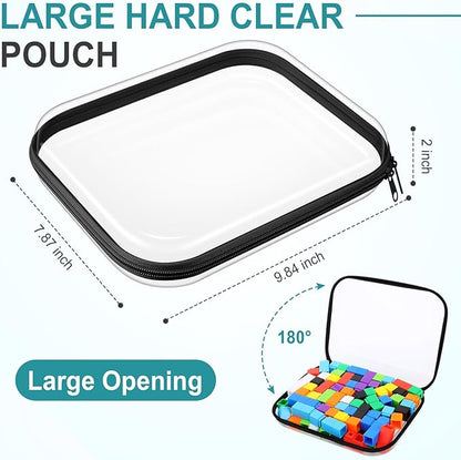 Sanwuta 6 Pcs Clear Hard Zipper Case Hard Plastic Zipper Pouches Makeup Bag Pencil Pouches Transparent Cases for Snacks Plastic Storage Organizer Box for Travel(Black,9.84 x 7.87 x 2 Inch)