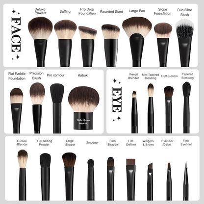 25 pcs Makeup Brush Set Holder Black Professional Kabuki Powder Concealers Eye shadows Blush Eyeliner Eyebrow Contour Eye blending Brushes (25pcs brush with holder)