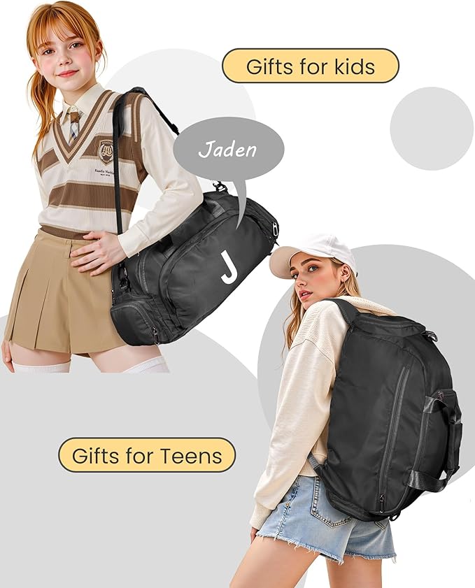 Teen Girl Gift Trendy Stuff, Initial Gym Bags with Shoe Compartment, Dance Bag for Girls, Monogram Kid Overnight Bags, Travel Duffel-Perfect for Ballet Sport Yoga Gymnastics (Letter R)