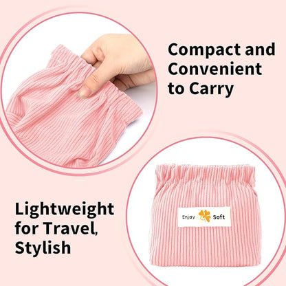 AUGSUN 6pc Corduroy Elastic Hair Tie Organizer, Storage Bag, Makeup Pouch, Travel Accessory, 5.11 x 1.96 x 4.72 IN, Milky White, Green, Blue, Coffee, Pink, Purple
