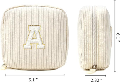 LETGO Birthday Gifts for Women Small Personalized Initial Monogram Makeup Bag,Preppy Corduroy Makeup Bags Travel Toiletry Bag Cute Pouch Purse for Her Mom Girlfriend Wife Sister Teacher Bridesmaid