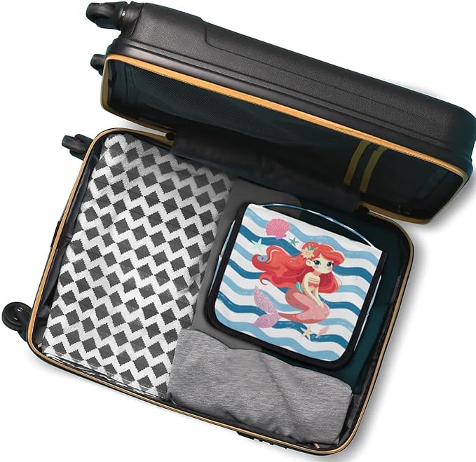 Cute Mermaid Travel Toiletry Bag with Hanging Hook for Women and Girls, Ocean Sea Starfish Cosmetic Makeup Case Organizer for Accessories, Shampoo, Full Sized Container, Toiletries