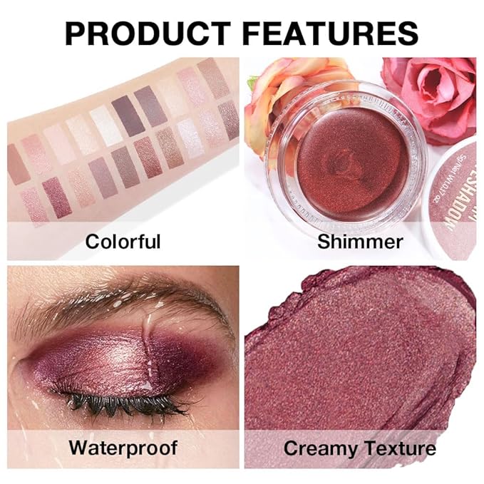 Single Cream Eye Shadow,Orchid Glitter Shimmer Natural Nude Monochrome Eyeshadow Palette,Waterproof,Long Lasting Naturing-Looking,Vegan & Cruelty-Free,26