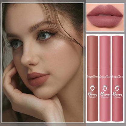 Sulily 3Pcs Dark Red Matte Lipstick Set,Red Matte Lipstick Long Lasting for Women,Velvet Air Moisture Smooth Crayon Lip Stain,24 Hours Wear Non-Stick Cup Not Fade Waterproof Lip Gloss Makeup