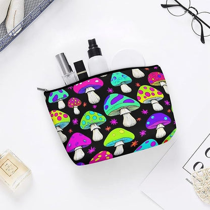 Fashion Zipper Cosmetic Case, Portable Makeup Case, Personality Toiletry Bag, Travel Cosmetic Toiletry Bag Trippy Magic Neon Mushrooms