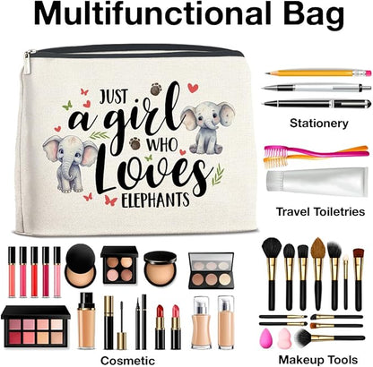 Makeup BagElephant Lovers Gifts for Women Cosmetic Bag Zipper Makeup Pouch Just a Girl Who Loves Elephants