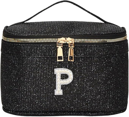 EURYNOME Makeup Bag with Custom Letter P, Water-Resistant Travel Organizer Pouch, (8.3x5.1x5.1 Inch) Cosmetic Case for Women
