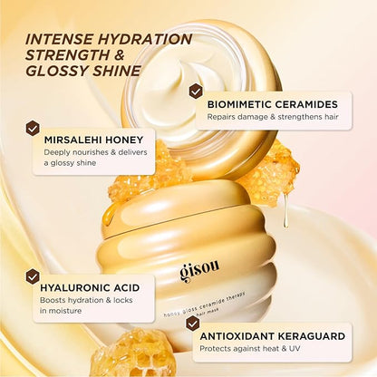 Gisou Honey Gloss Ceramide Therapy Hair Mask Mini – Deep Repair & Hydration with Mirsalehi Honey, Ceramides & Hyaluronic Acid, 2.5 fl oz