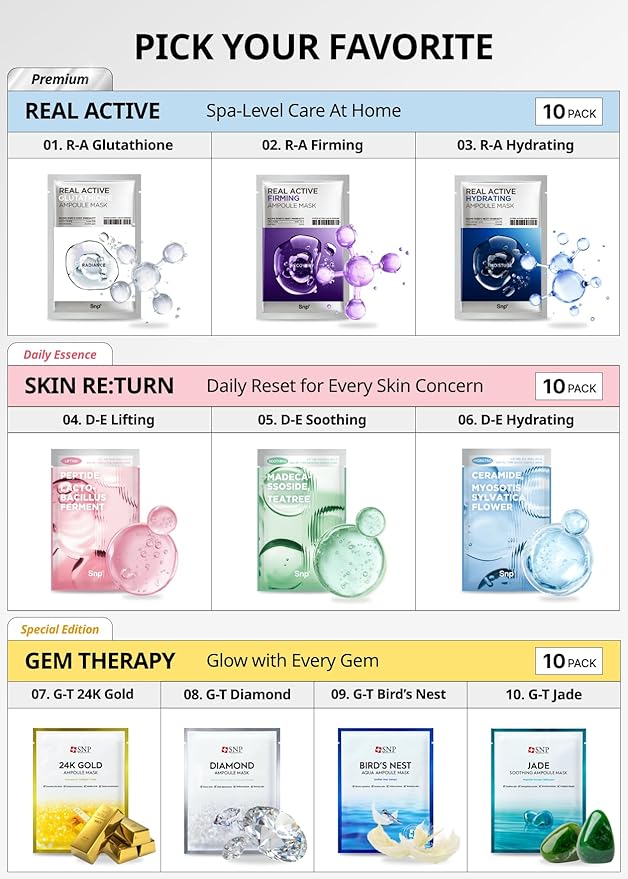 SNP Skin Return Lifting Essence Sheet Mask | Hydrating and Firming for All Skin Types | Vegan Sheet Masks | Peptide and Lactobacillus | Korean Face Masks Skincare | Facial Mask | 10 Sheets