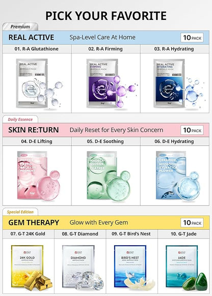 SNP 1000ppm Real Jade Mineral Ampoule Sheet Mask | Cleansing and Purifying All Sensitive Skin Types | Calming, Hydrating, and Moisturizing Facial Skin | Korean Face Masks Skincare | 10 Sheets