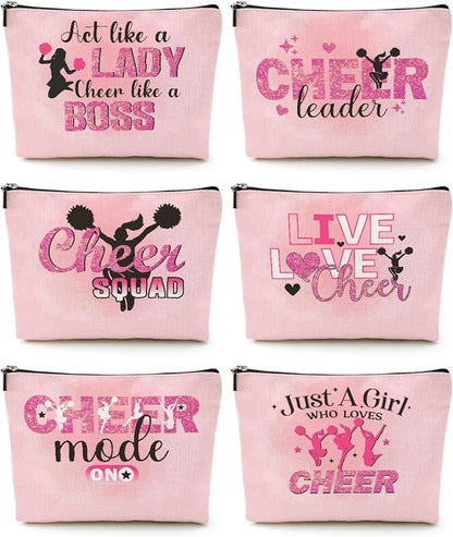 Cheerleader Gifts, 6 Pcs Cheer Makeup Bag Cheer Gifts Cheer Stuff Cosmetic Bag Cheerleading Gifts for Women Girls Sisters Teammates Travel Toiletry Bag, Graduation Birthday Gifts Cheer Team Gifts