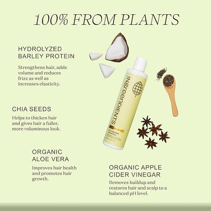 Ingreendients Non Toxic Vegan Volumizing Shampoo with Organic Ingredients For Fine Hair - Strengthening Barley Protein and Chia Seeds, Color Safe, Paraben & Gluten Free, Silicone & Sulfate Free