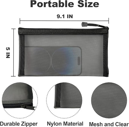 Mesh Bags with Zipper (6 Packs), Small Nylon Makeup Bag Cosmetic Pouches Travel Organizer Case for Purse Diaper Bag Home Organizing Black