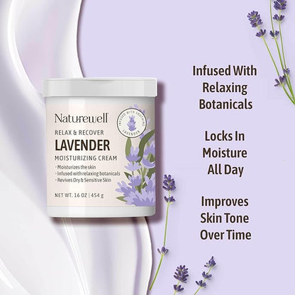 NATURE WELL Lavender Smooth & Soften Moisturizing Cream For Face, Body, & Hands, Calming & Soothing, Infused With Natural Oils & Extracts, Restores Skin Moisture Barrier, 16 Oz